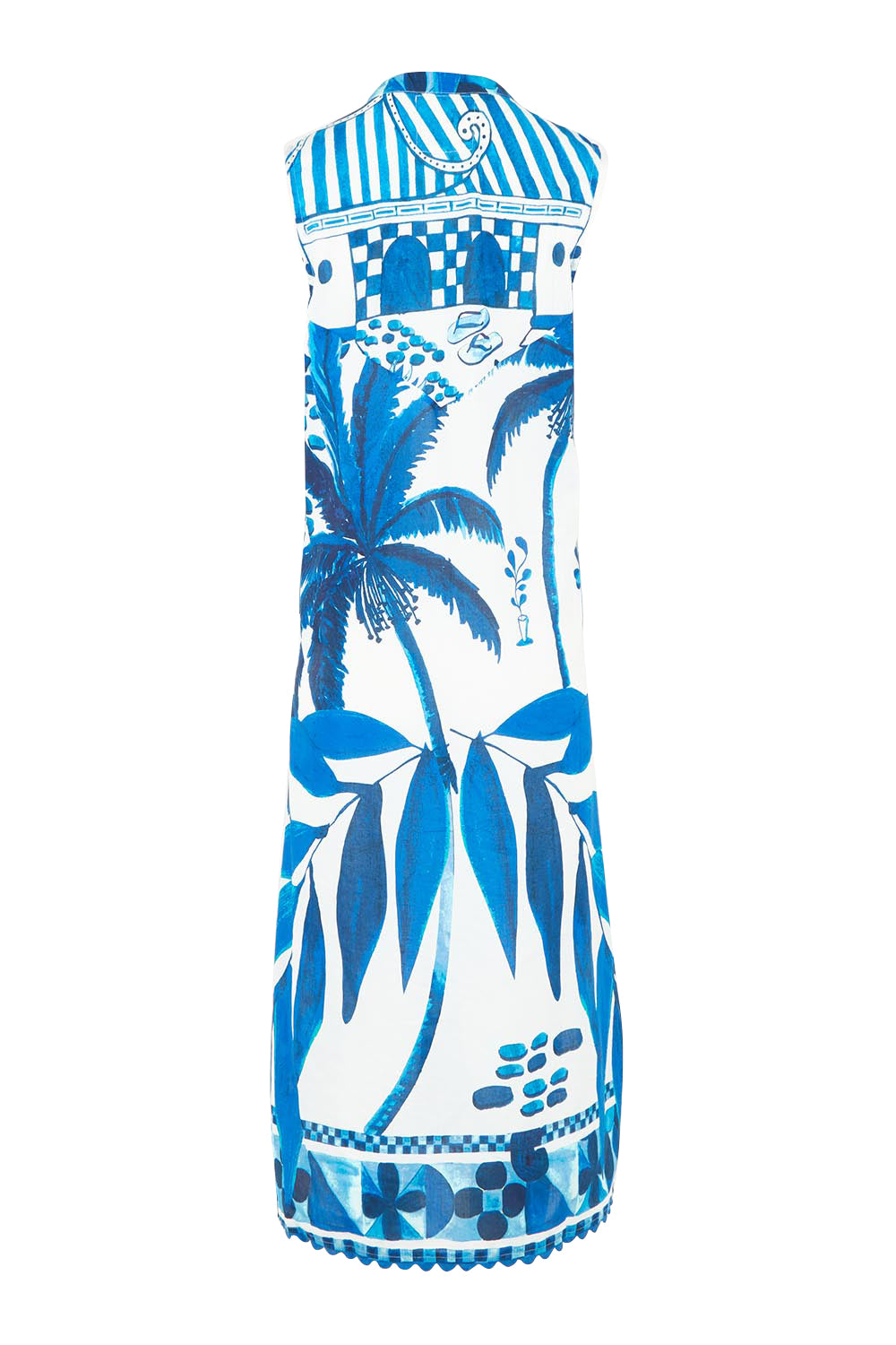 Product shot of the Karasi Cotton Dress in colour White (Blue), from the back