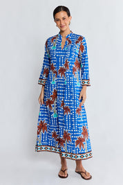 Model Genericm wearing size sample of the Koloa Midi Dress – Ocean in colour Ocean, from the front
