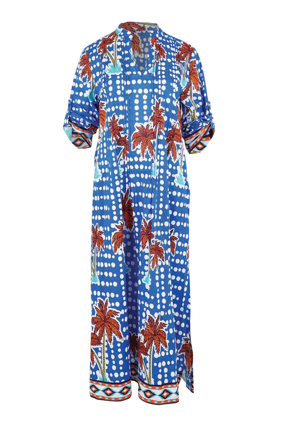 Product shot of the Koloa Midi Dress – Ocean in colour Ocean, showing detail