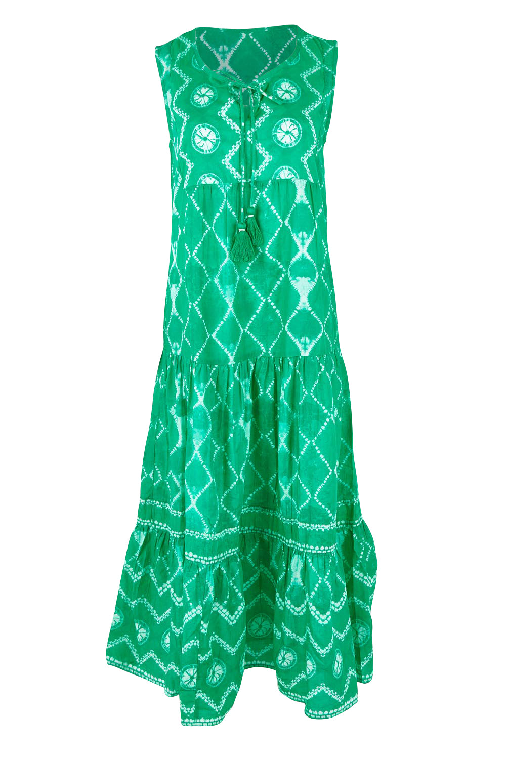 Product shot of the Kumo Cotton Maxi Dress in colour Sea (Green), from the front