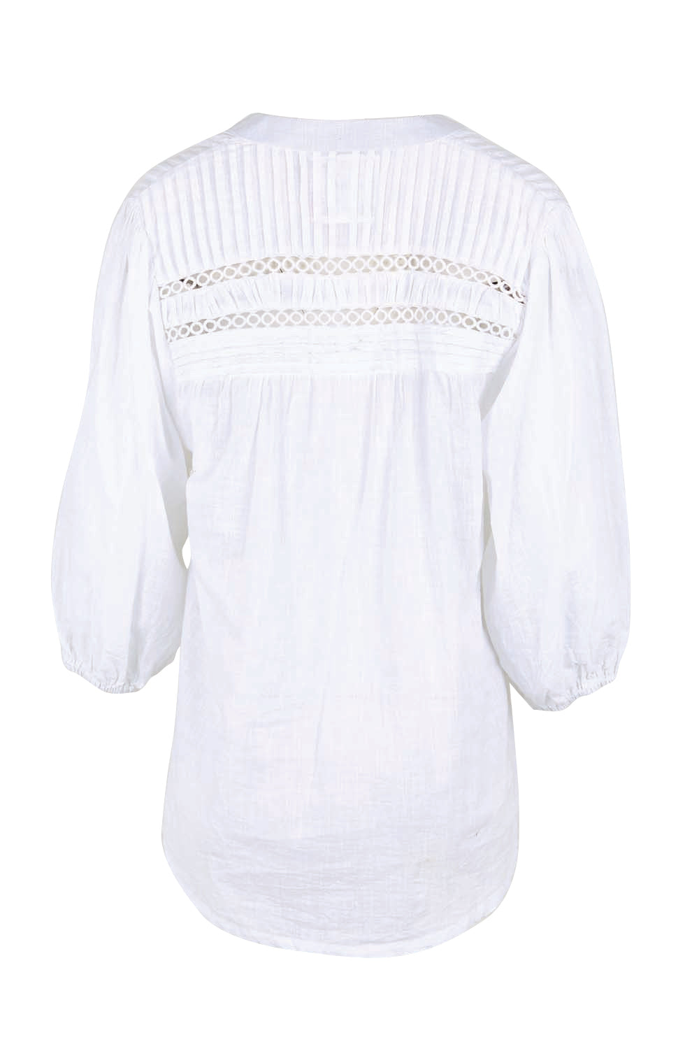Product shot of the Laverne Tuck Shirt – White in colour White, from the back