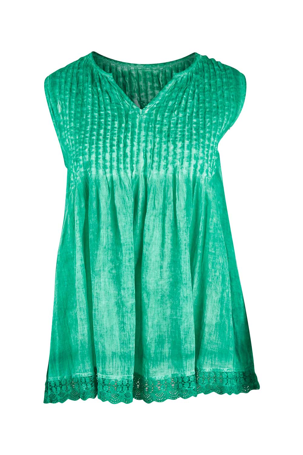 Product shot of the Leila Tank in colour Sea (Green), from the front