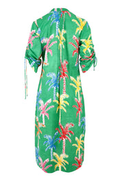 Product shot of the Leilani Cotton Midi Dress in colour Sea (Green), from the back