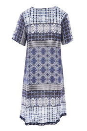 Product shot of the Lotus Dress in colour Navy (Blue), from the back