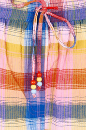 Product shot of the Mae Cotton Short - Check in colour Check, showing detail