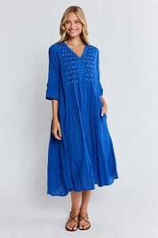 Model Genericm wearing size sample of the Marilyn Midi Dress – Azure in colour Azure, from the front