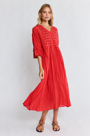 Model Genericm wearing size sample of the Marilyn Midi Dress – Red in colour Red, from the front