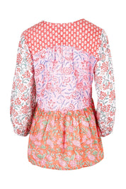 Product shot of the Maud Top in colour Multi (Pink), from the back