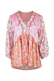 Product shot of the Maud Top in colour Multi (Pink), from the front