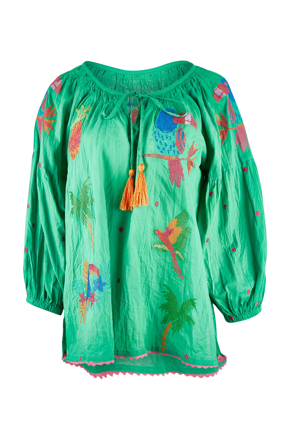 Product shot of the Mermaid Top in colour Sea (Green), from the front