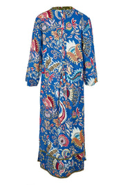 Product shot of the Nandita Cotton Midi Dress in colour Ocean (Blue), from the back