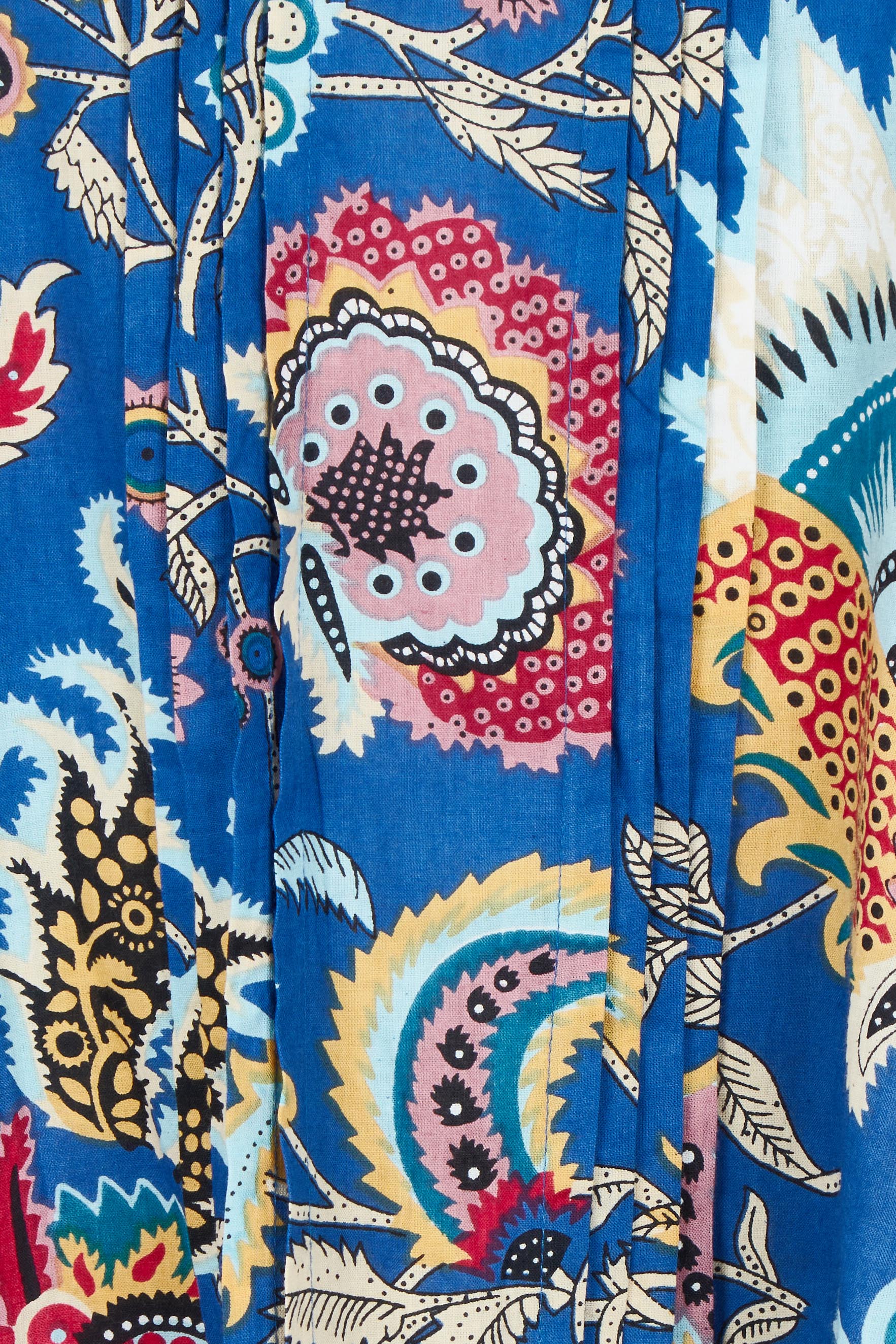 Product shot of the Nandita Cotton Midi Dress in colour Ocean (Blue), detail