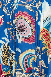 Product shot of the Nandita Cotton Midi Dress in colour Ocean (Blue), detail
