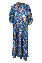 Product shot of the Nandita Cotton Midi Dress in colour Ocean (Blue), detail