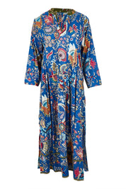Product shot of the Nandita Cotton Midi Dress in colour Ocean (Blue), from the front
