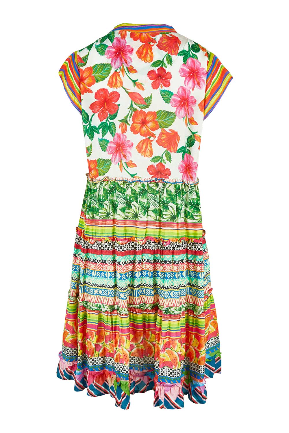Product shot of the Palmer Tiered Dress in colour Print (Green), from the back