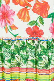 Product shot of the Palmer Tiered Dress in colour Print (Green), detail