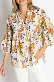 A model wearing the Prairie Cotton Shirt in colour White, from the front, cropped image