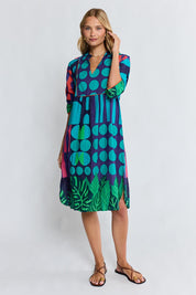 Model Genericm wearing size sample of the Rhea Midi Dress – Navy in colour Navy, from the front