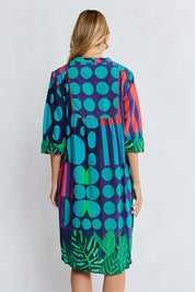 Model Genericm wearing size sample of the Rhea Midi Dress – Navy in colour Navy, from the front