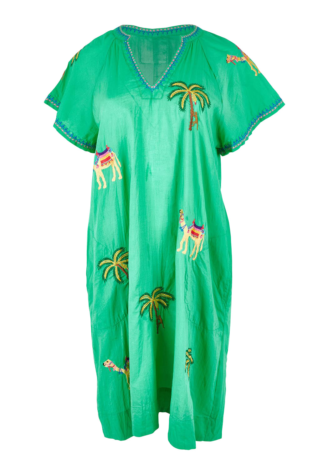 Product shot of the Sahara Cotton Dress in colour Sea (Green), from the front