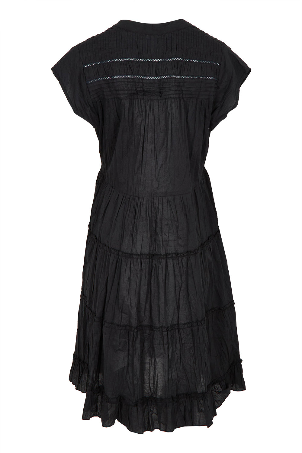 Product shot of the Shayna Cotton Tiered Dress in colour Black (Black), from the back