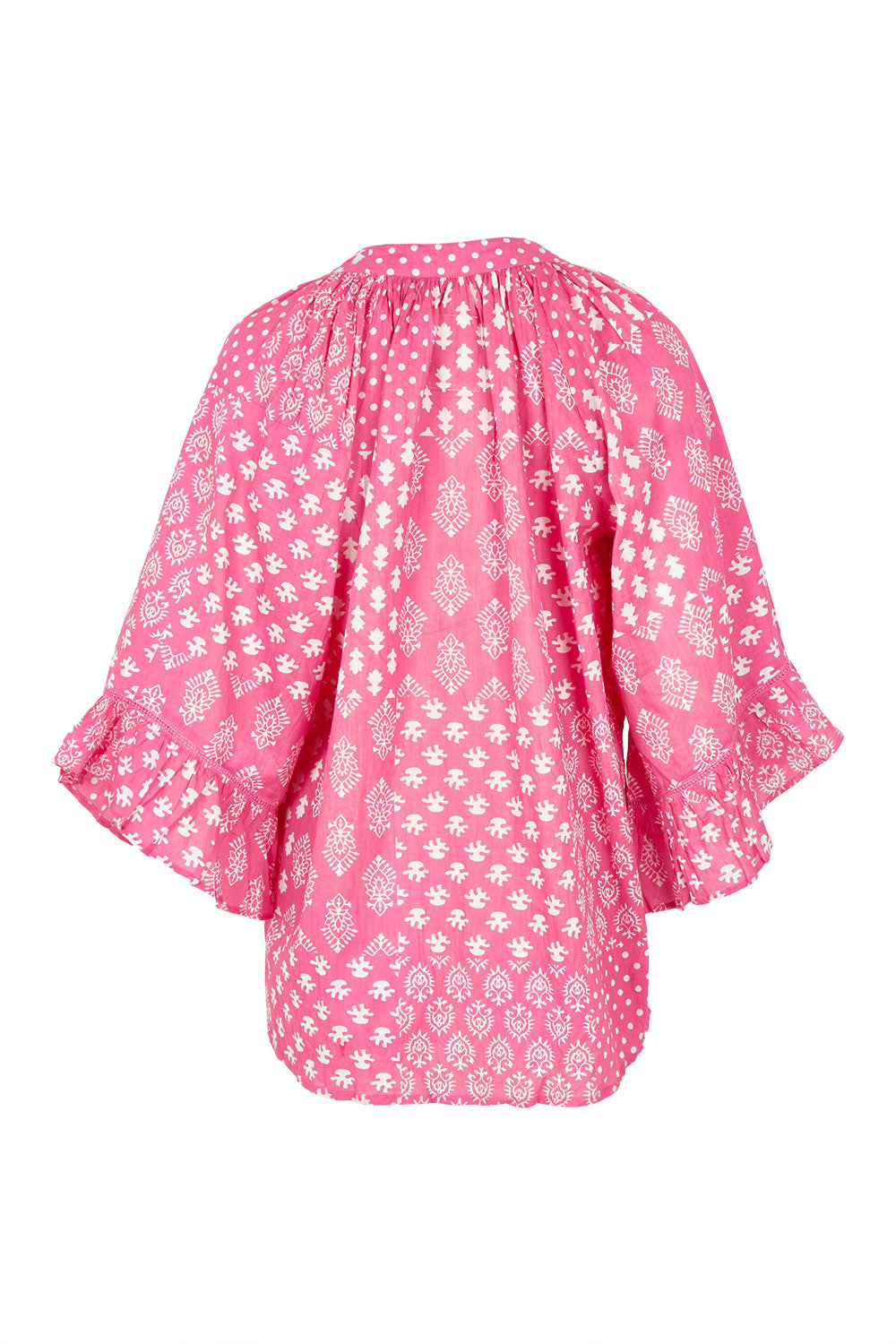 Product shot of the Talei Cotton Top in colour Musk (Pink), from the back