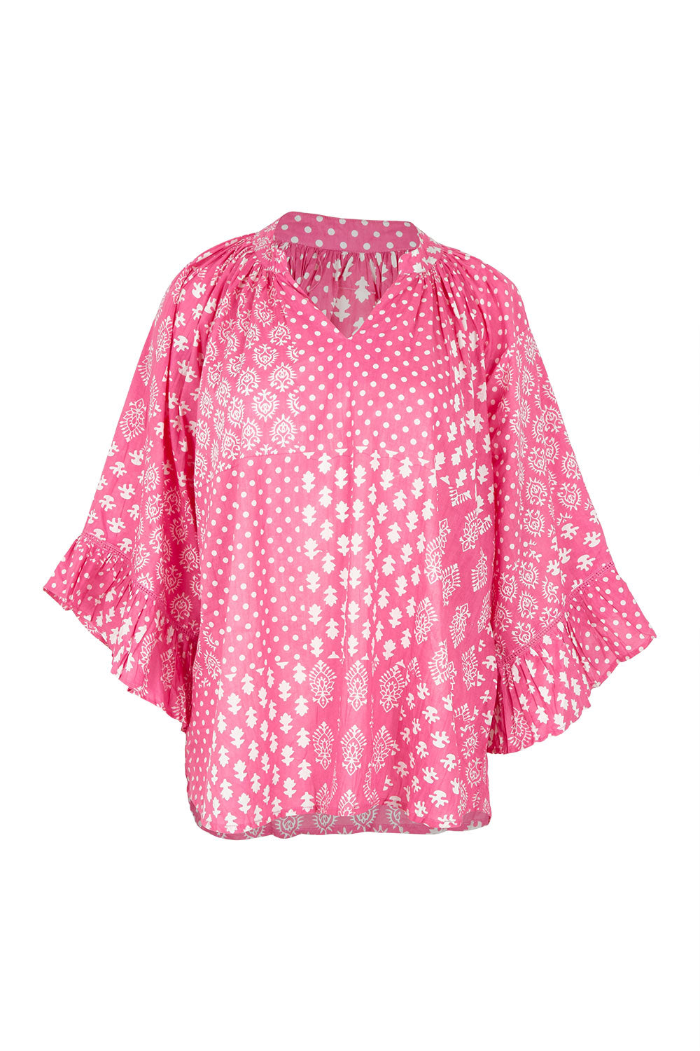 Product shot of the Talei Cotton Top in colour Musk (Pink), from the front