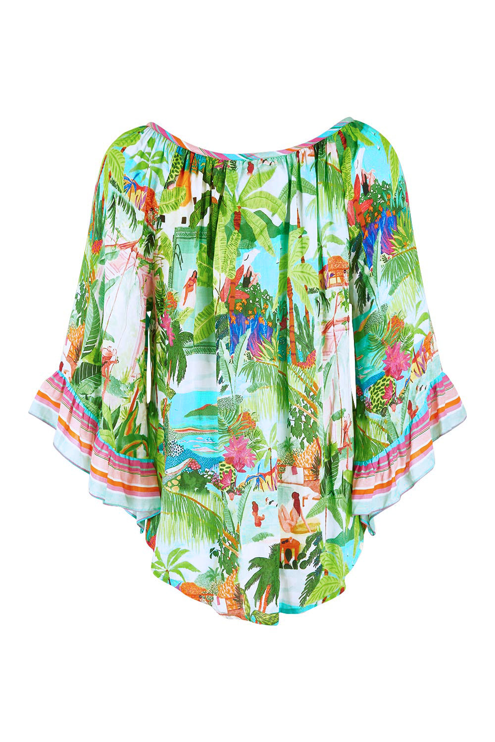 Product shot of the Vacation Top in colour Print (Green), from the back