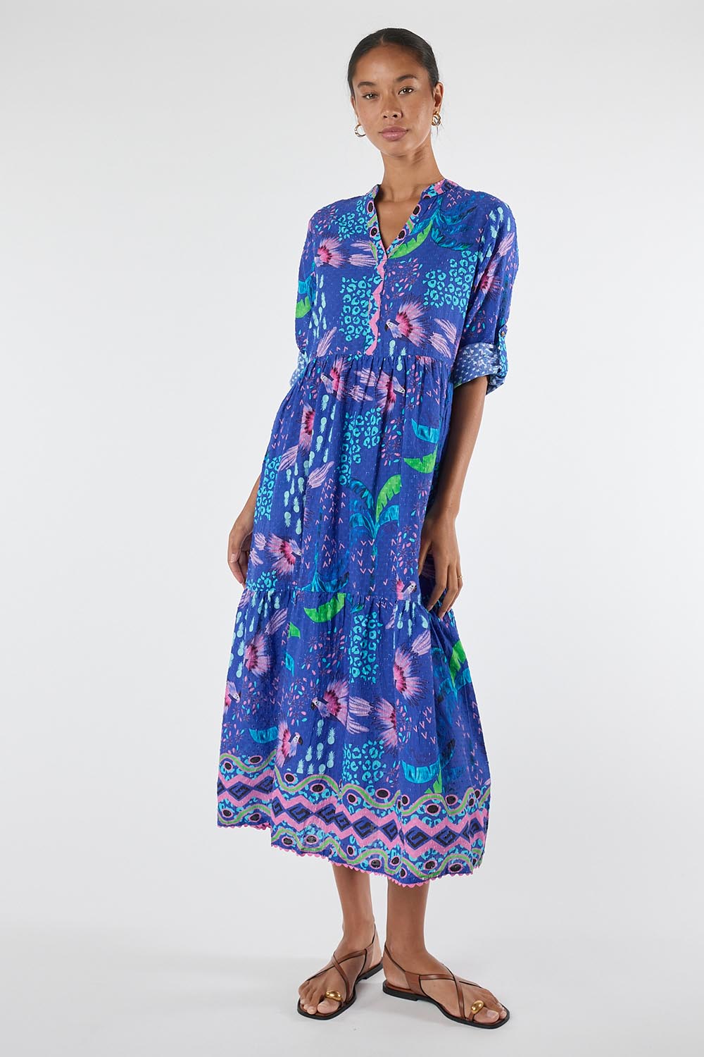 Model Genericm wearing size sample of the Yasmin Midi Dress – Ocean in colour Ocean, from the front