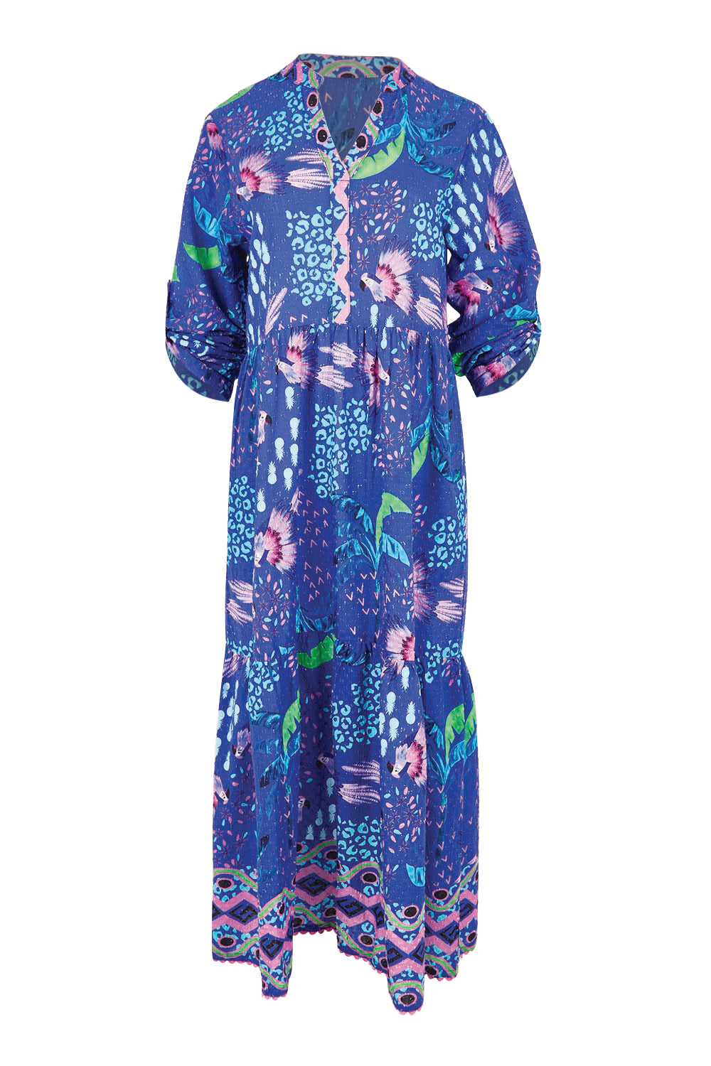 Product shot of the Yasmin Midi Dress – Ocean in colour Ocean, showing detail