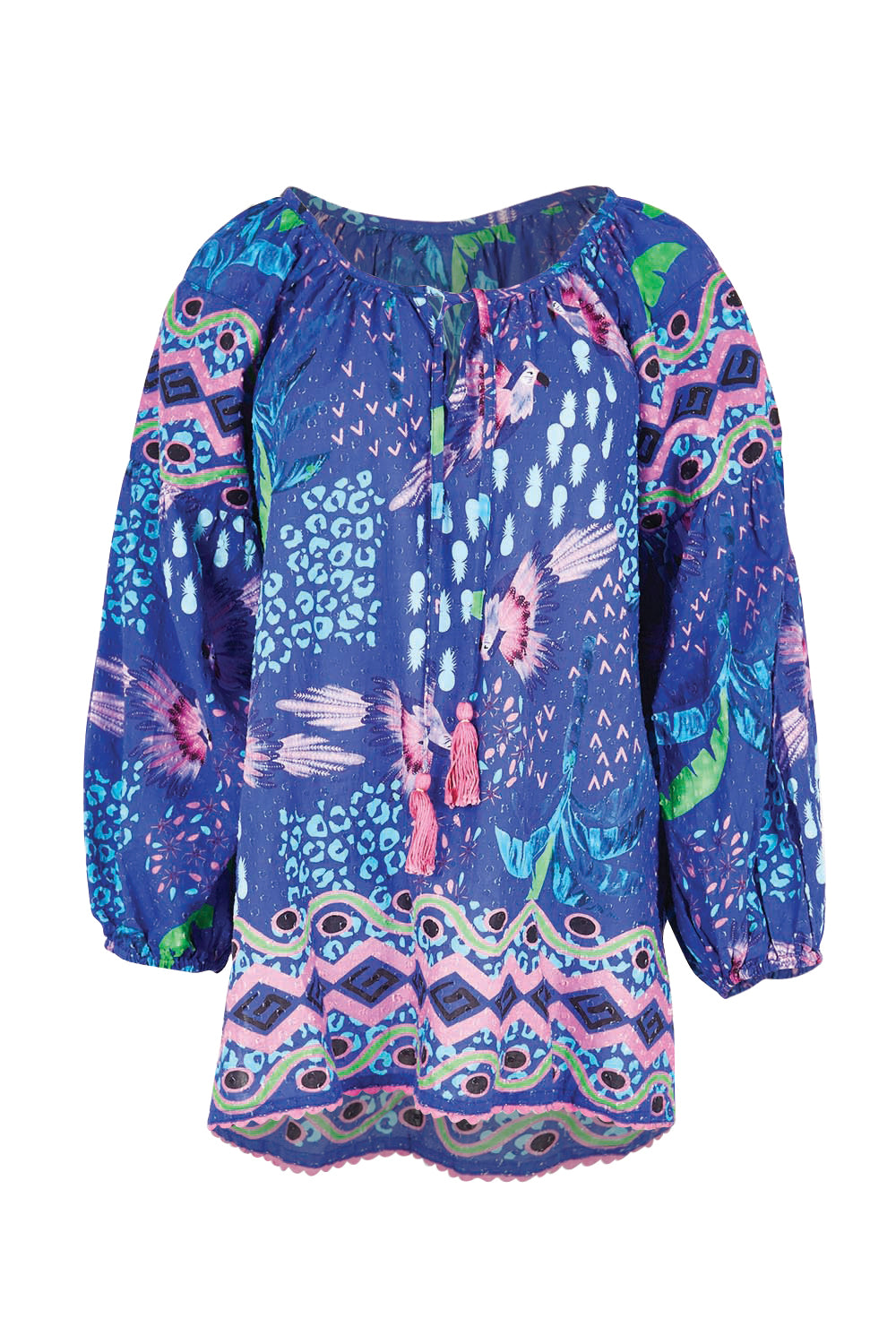 Product shot of the Yasmin Top – Ocean in colour Ocean, from the front