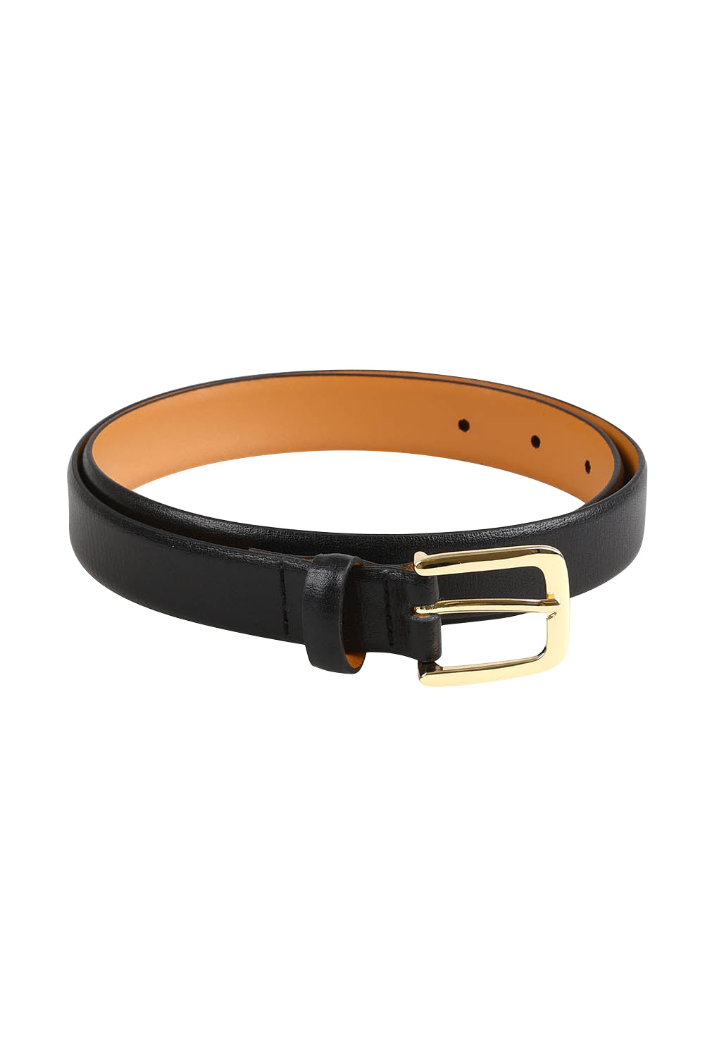 Product shot of the Bliss Leather Belt in colour Black (Black), from the front