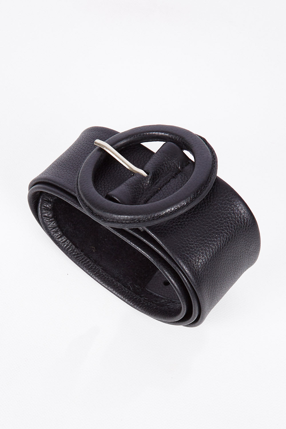 A model wearing size S of the Skye Wide Leather Waist Belt in colour Black (Black), from the front, showing the whole outfit