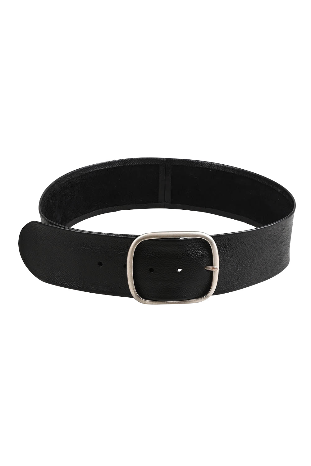 Product shot of the Emma Wide Leather Belt in colour Black (Black), from the front