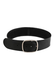 Product shot of the Emma Wide Leather Belt in colour Black (Black), from the front