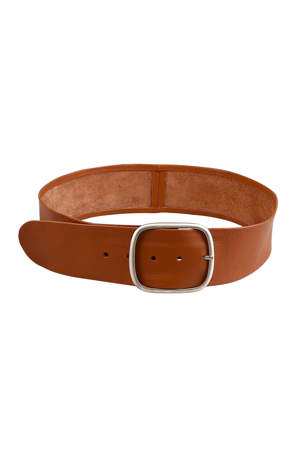 Product shot of the Emma Wide Leather Belt in colour Cognac, from the front