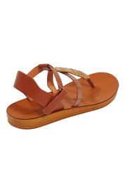 Product shot of the Betsy Flat Sandal in colour Brandy, from the back
