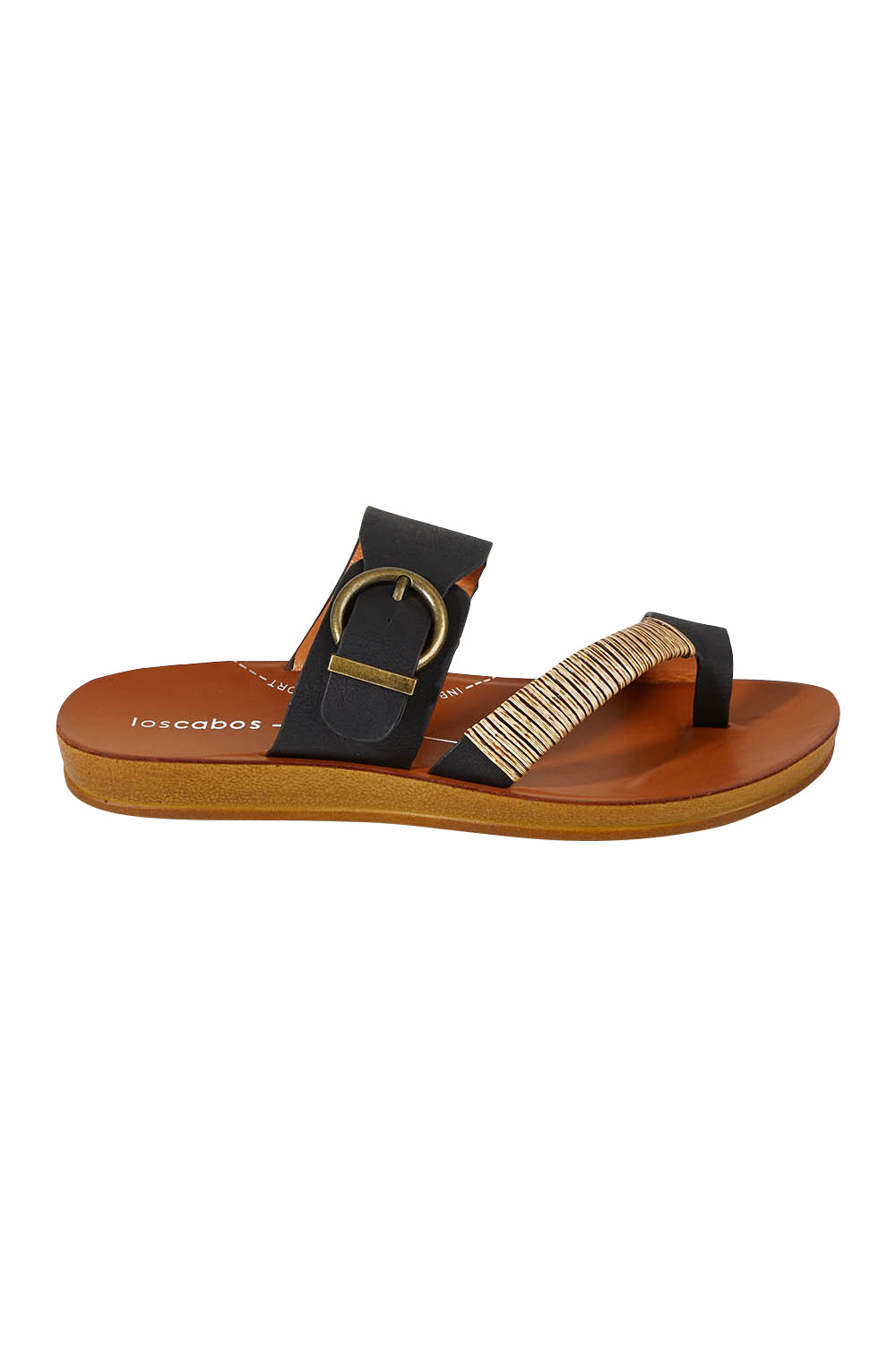 Product shot of the Bria Flat Sandal in colour Black (Black), from the front