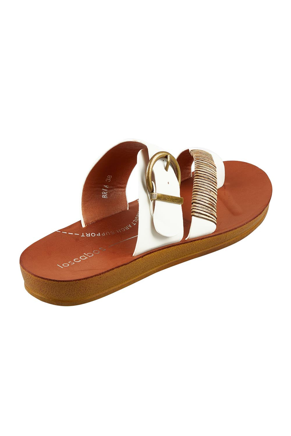 Product shot of the Bria Flat Sandal in colour Offwhite (White), detail