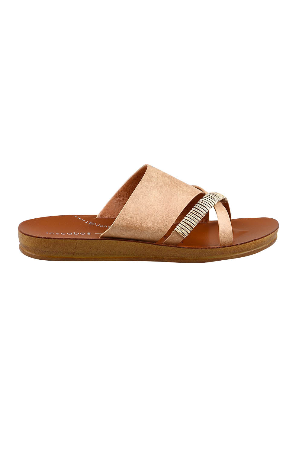 Product shot of the Bride Slide in colour Camel, from the front