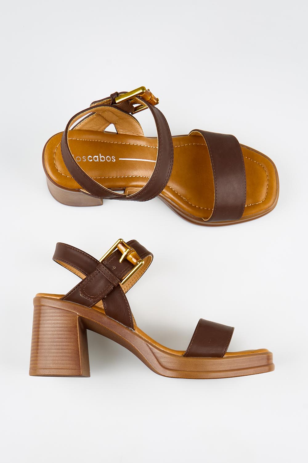 Model Genericm wearing size sample of the Burgos Heel - Chestnut in colour Chestnut, from an angle