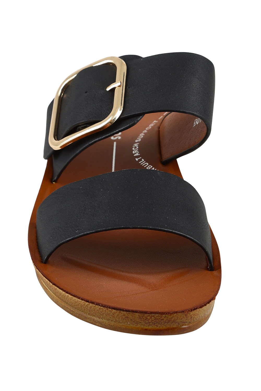 Product shot of the Doti Double Strap Slide in colour Black (Black), detail