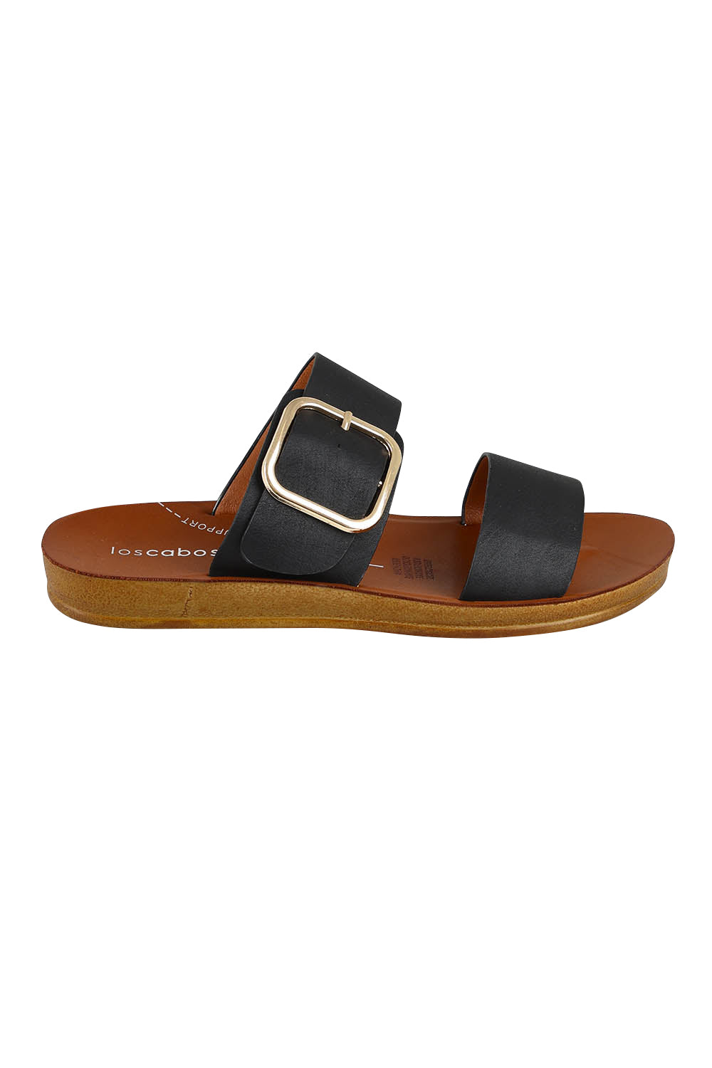 Product shot of the Doti Double Strap Slide in colour Black (Black), from the front