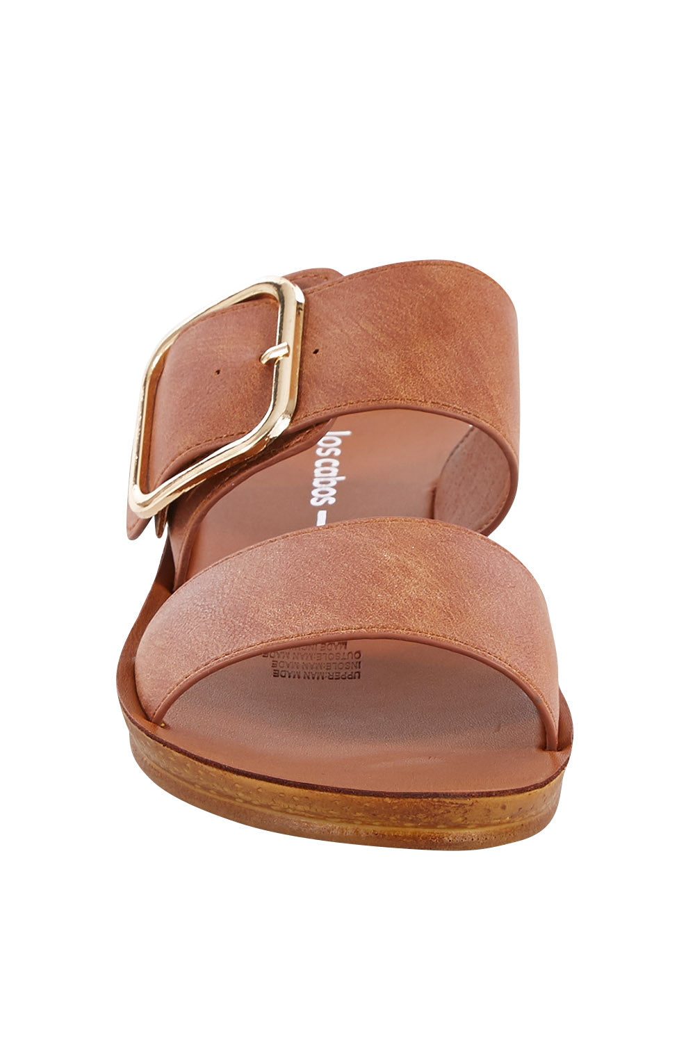 Product shot of the Doti Double Strap Slide in colour Chocolate, detail