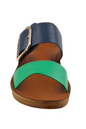 Product shot of the Doti Double Strap Slide in colour Emeraldnav (Blue), detail