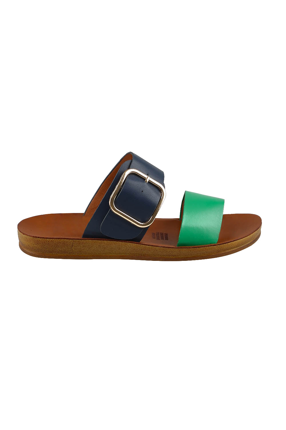 Product shot of the Doti Double Strap Slide in colour Emeraldnav (Blue), from the front