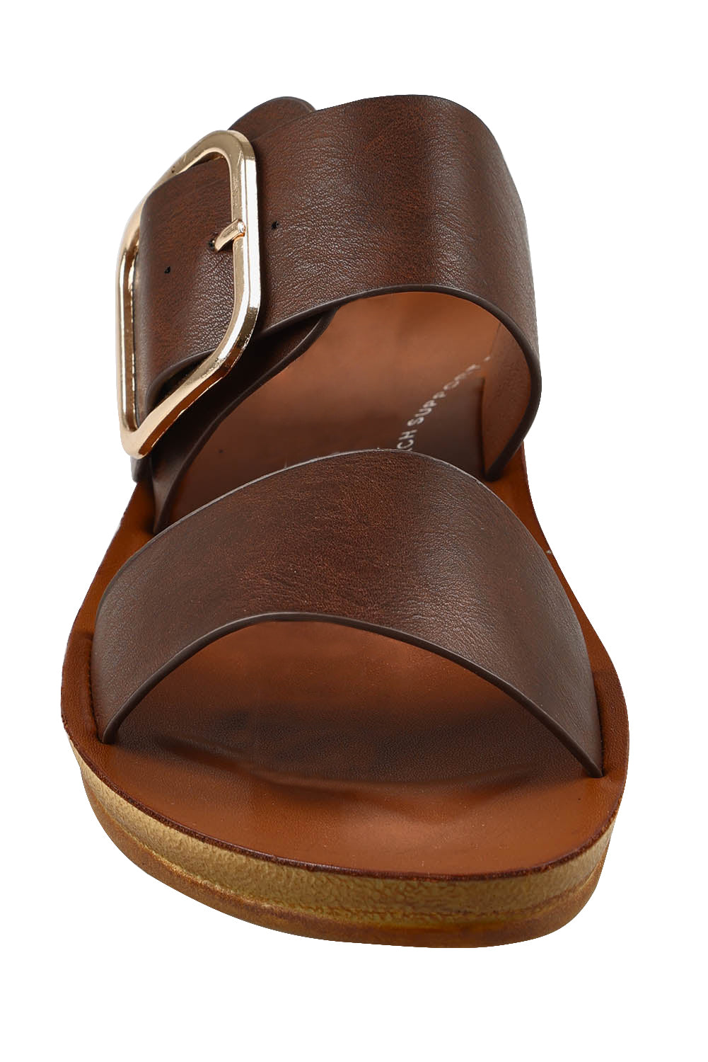 Product shot of the Doti Double Strap Slide in colour Mocha, detail