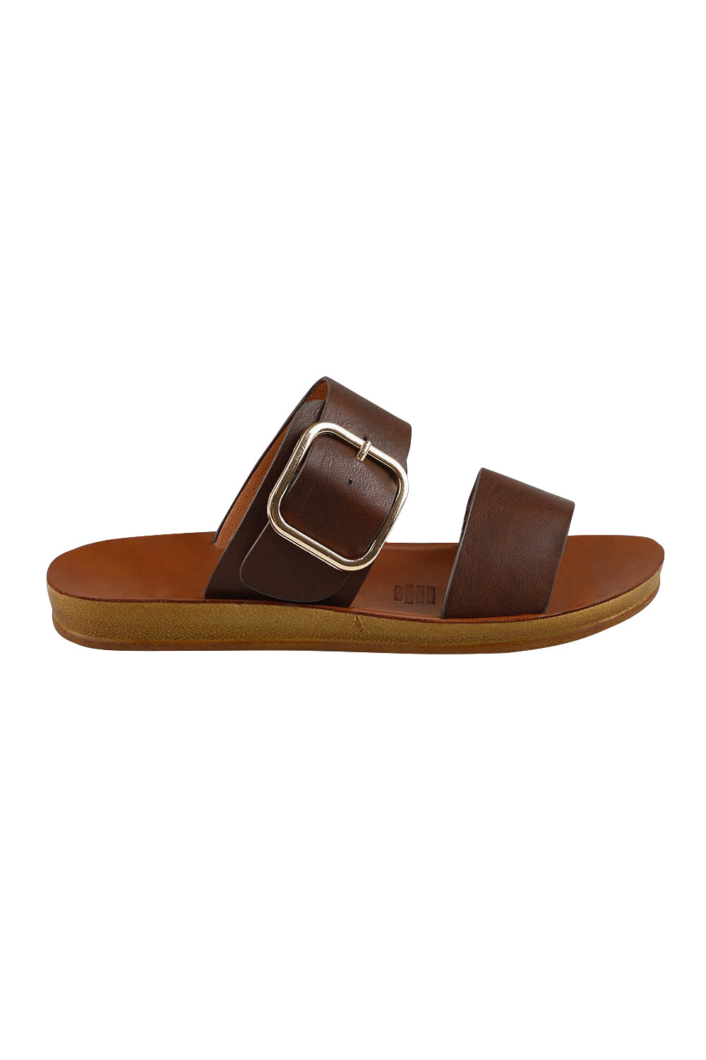 Product shot of the Doti Double Strap Slide in colour Mocha, from the front