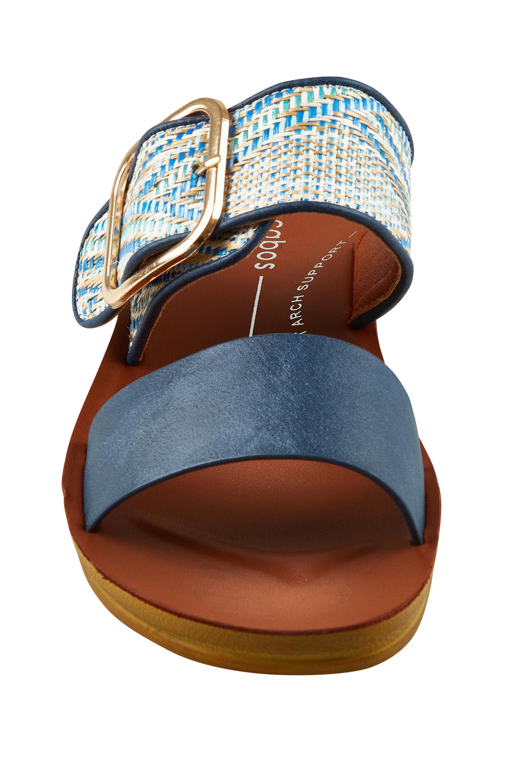 Product shot of the Doti Double Strap Slide in colour Navymulti (Blue), detail